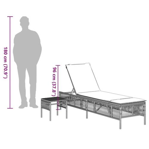 Liggestole 2 stk. med bord polyrattan brun