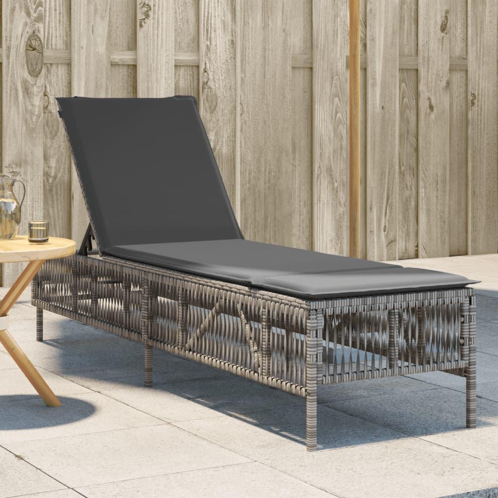 Liggestol med hynde polyrattan grå
