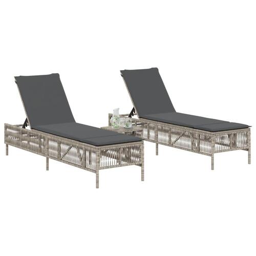 Liggestole 2 stk. med bord polyrattan lysegrå