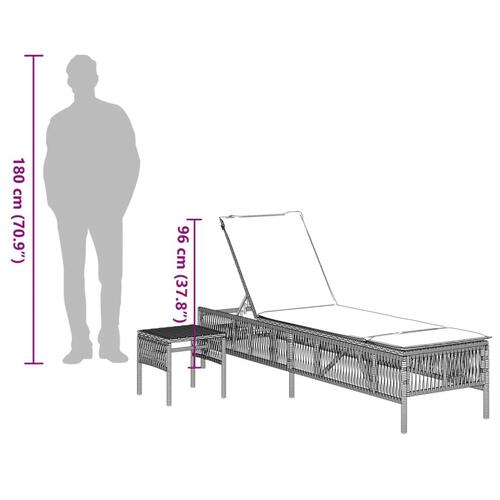 Liggestole 2 stk. med bord polyrattan lysegrå