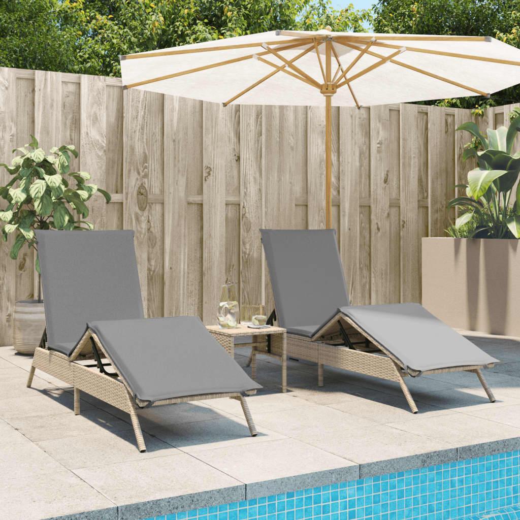 Liggestole 2 stk. med hynder polyrattan beige
