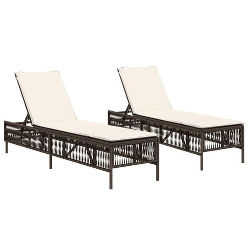 Liggestole 2 stk. med hynder polyrattan brun