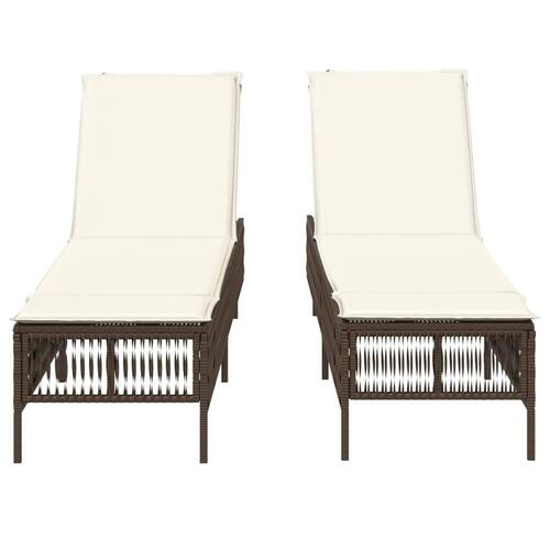 Liggestole 2 stk. med hynder polyrattan brun