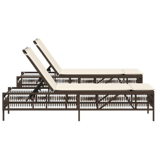 Liggestole 2 stk. med hynder polyrattan brun