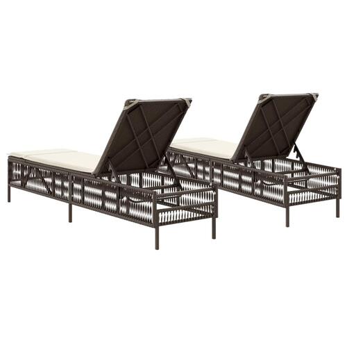 Liggestole 2 stk. med hynder polyrattan brun