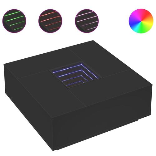 Sofabord med Infinity LED-lys 100x100x40 cm sort