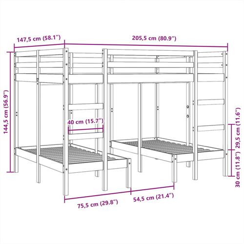 Tredobbelt køjeseng 140x200/70x140 cm massivt fyrretræ hvid