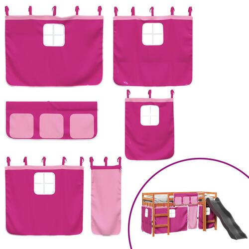 Højseng med gardiner 90x190 cm massivt fyrretræ pink