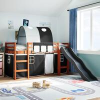 Højseng med tunnel 90x190 cm massivt fyrretræ hvid og sort