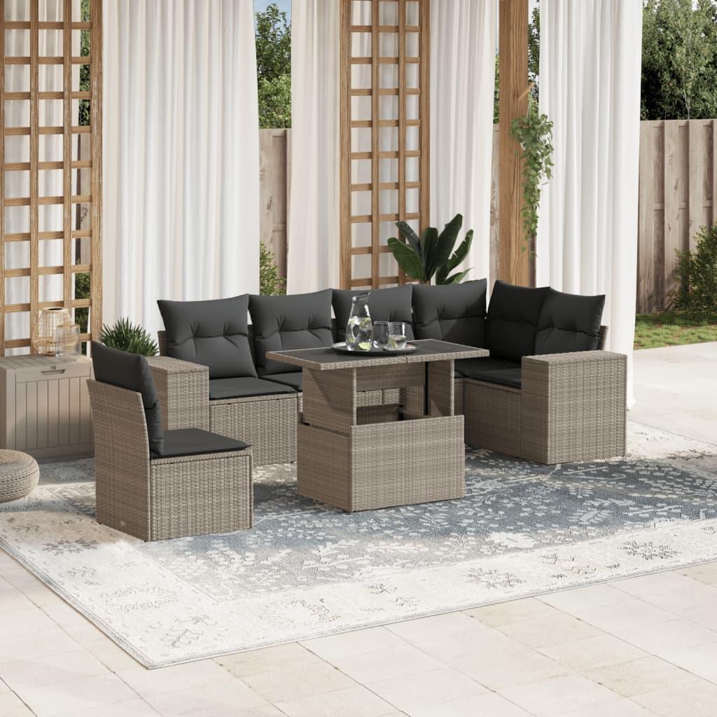 Sofasæt til haven 7 dele med hynder polyrattan lysegrå billede
