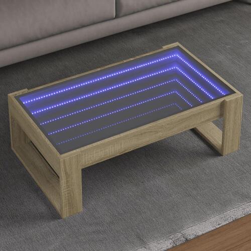 Sofabord med Infinity LED-lys 90x53x30 cm sonoma-eg