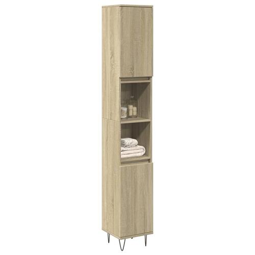 Badeværelsesskab 30x30x190 cm konstrueret træ sonoma-eg