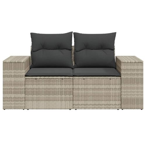 2-personers havesofa med hynder polyrattan lysegrå