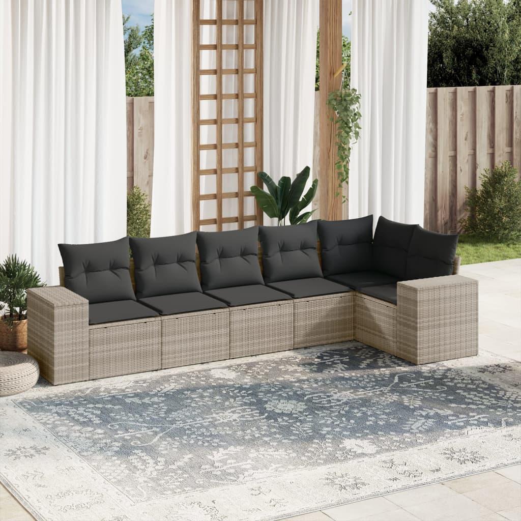 Sofasæt til haven 6 dele med hynder polyrattan lysegrå billede