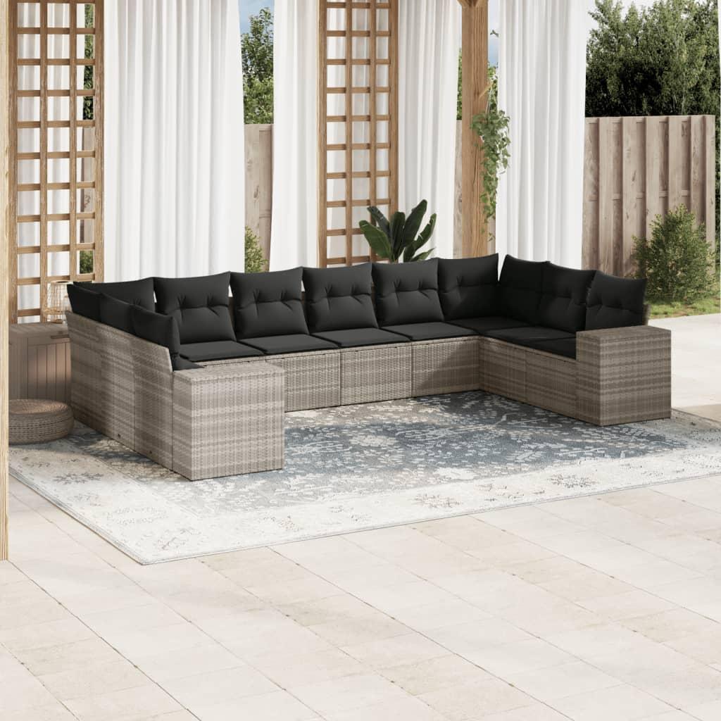 Sofasæt til haven 10 dele med hynder polyrattan lysegrå billede