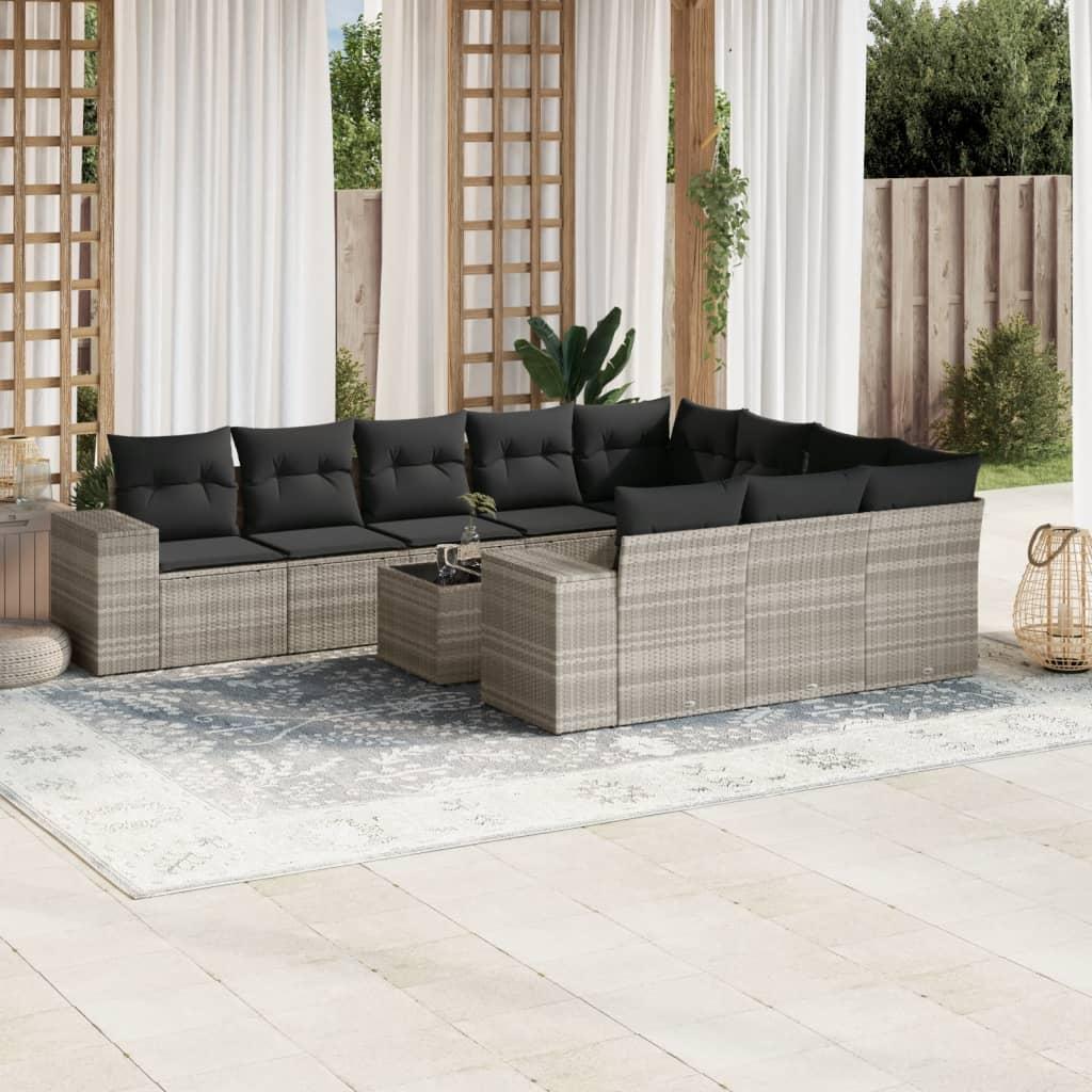Loungesæt til haven 11 dele med hynder polyrattan grå