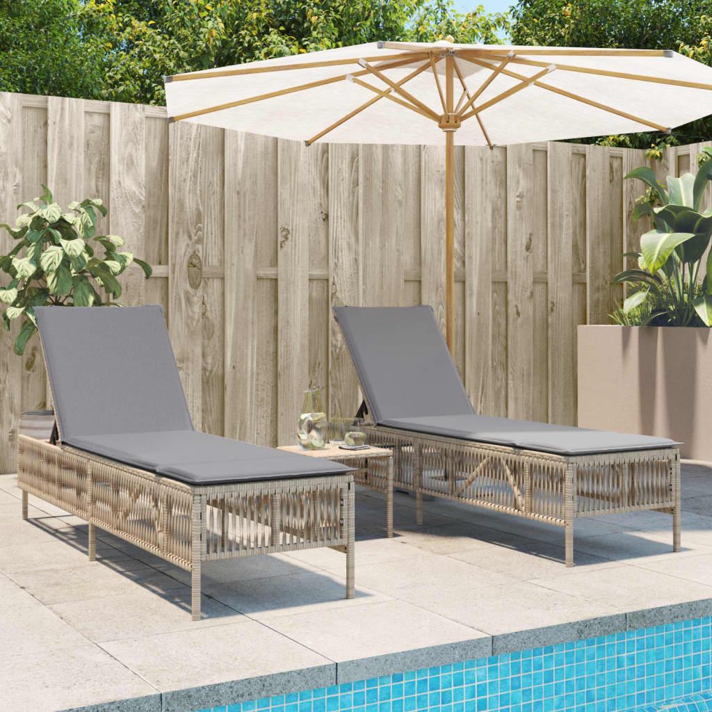 Liggestole 2 stk. med bord polyrattan beige
