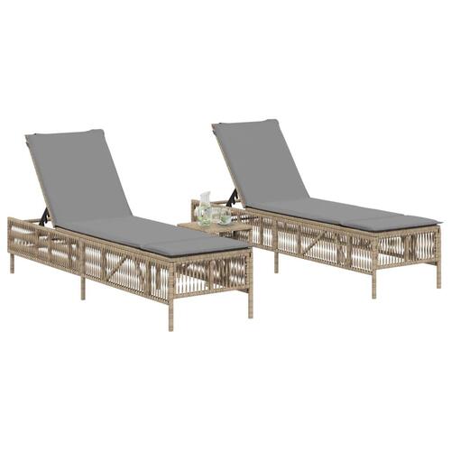 Liggestole 2 stk. med bord polyrattan beige