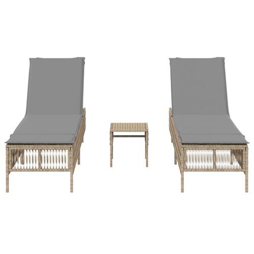 Liggestole 2 stk. med bord polyrattan beige