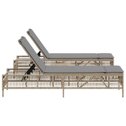 Liggestole 2 stk. med bord polyrattan beige