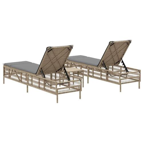 Liggestole 2 stk. med bord polyrattan beige