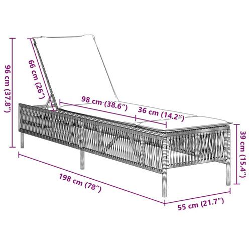 Liggestol med hynde polyrattan sort