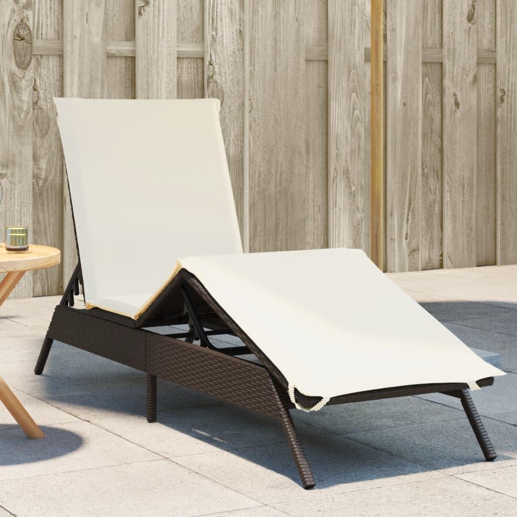 Liggestol med hynde polyrattan brun