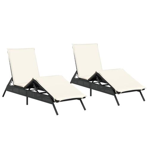 Liggestole 2 stk. med hynder polyrattan sort