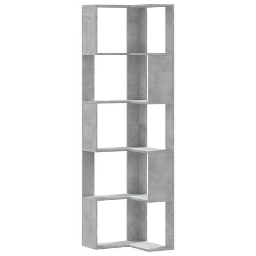 Bogreol til hjørne 50x50x179cm 5hylder konstrueret træ betongrå