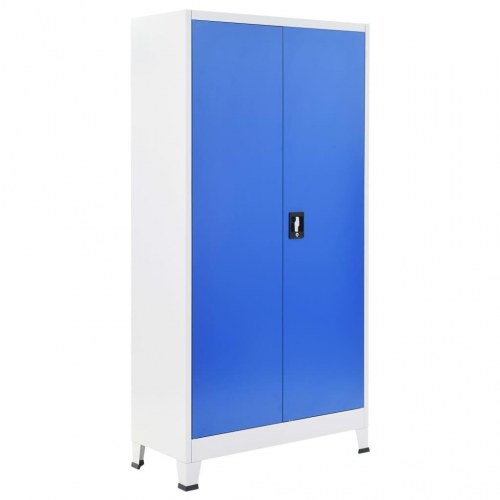 Kontorskab i metal 90 x 40 x 180 cm grå og blå
