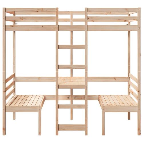 Højseng med skrivebord og stole 75x190 cm massivt fyrretræ