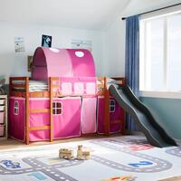 Højseng med tunnel 90x190 cm massivt fyrretræ pink