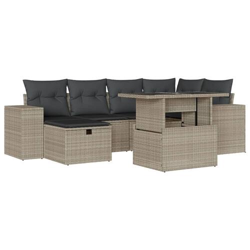 Sofasæt til haven 7 dele med hynder polyrattan lysegrå