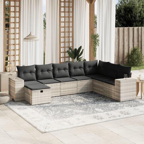 Sofasæt til haven 8 dele med hynder polyrattan lysegrå