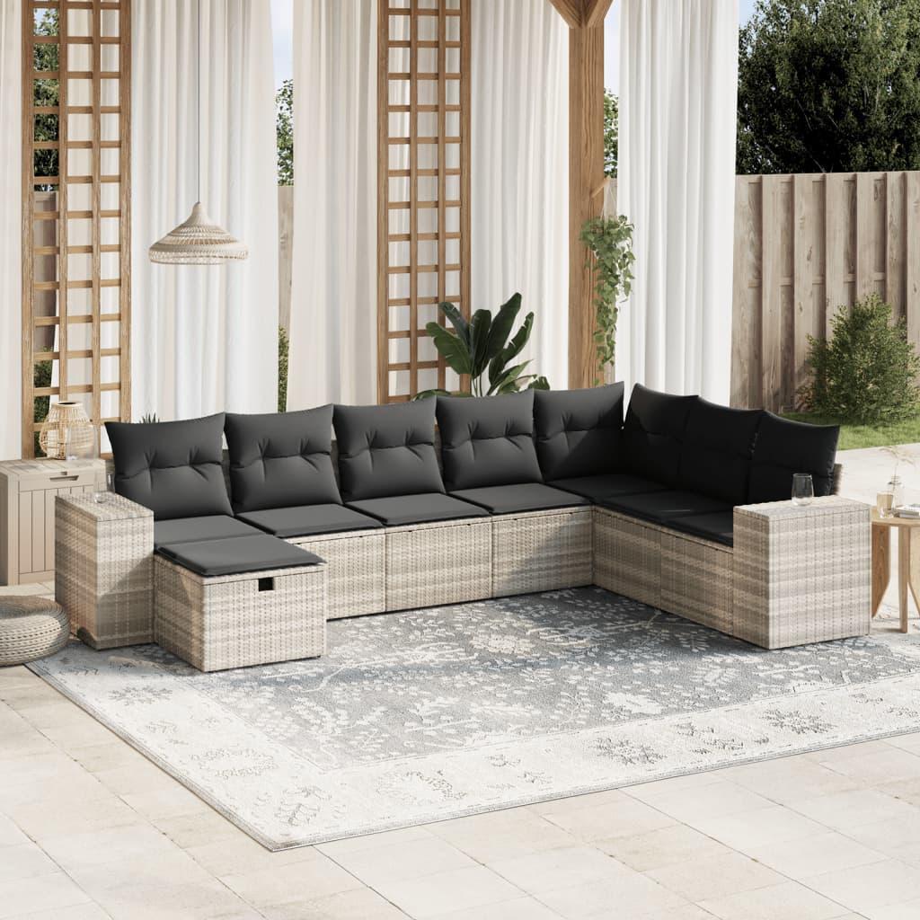 Sofasæt til haven 8 dele med hynder polyrattan lysegrå