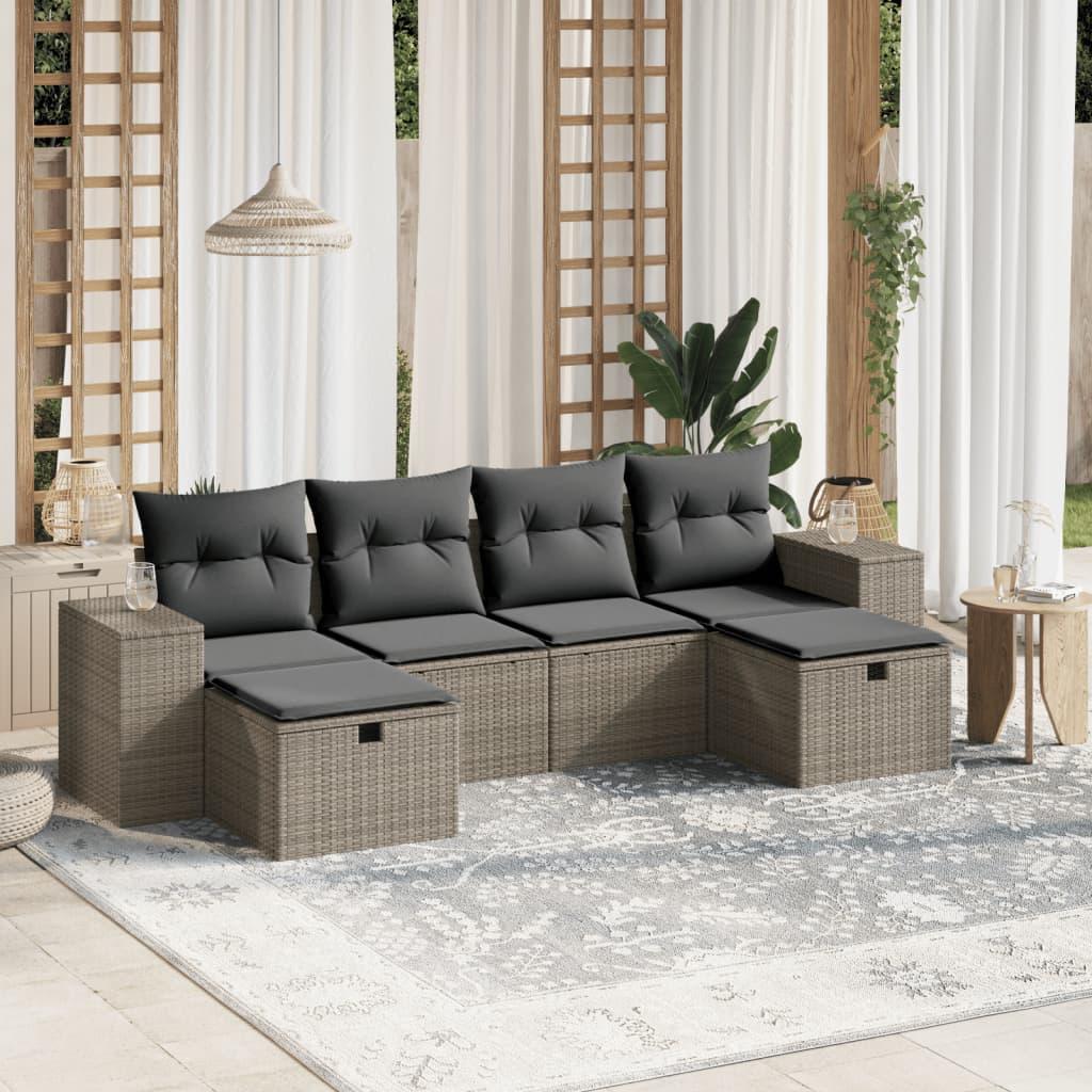 Sofasæt til haven 6 dele med hynder polyrattan lysegrå