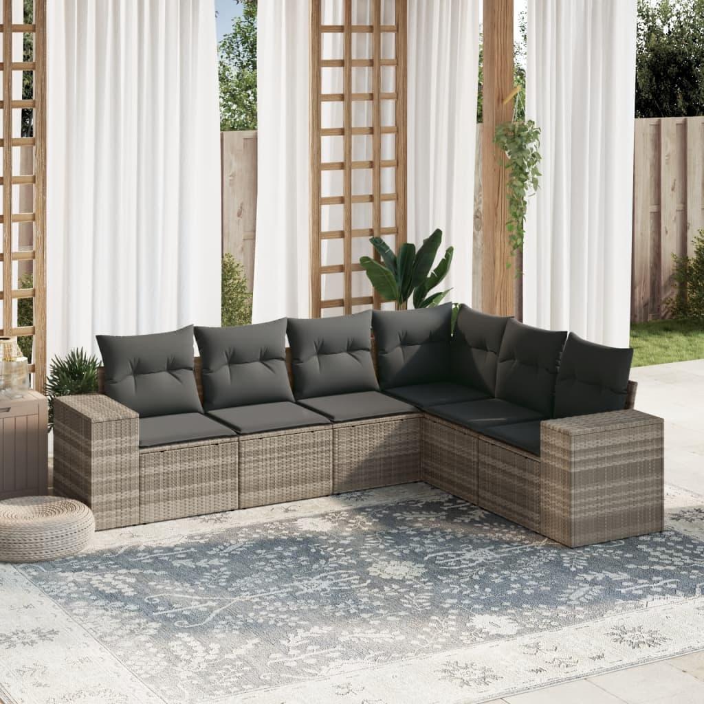 Sofasæt til haven i polyrattan - 6 dele med hynder, lysegrå