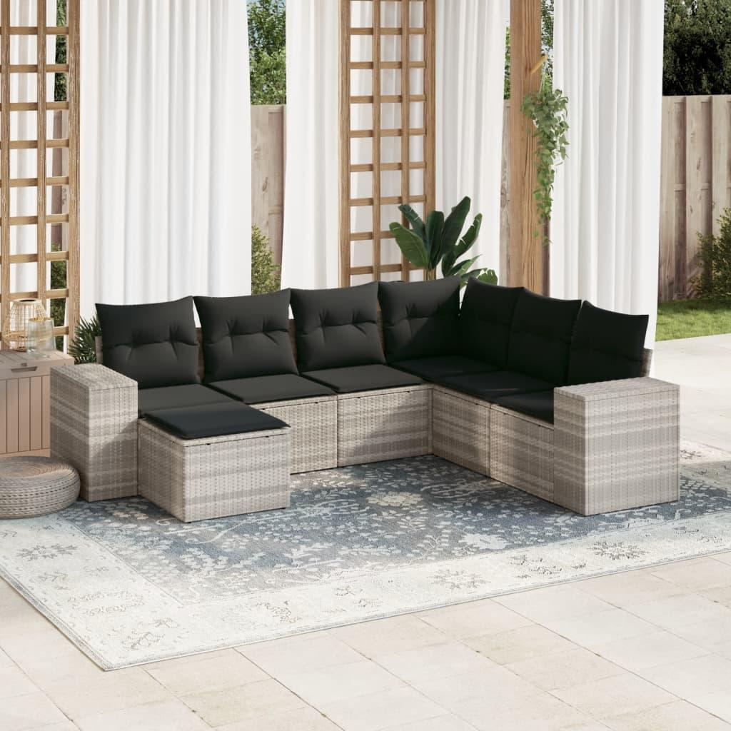 Sofasæt til haven 7 dele med hynder polyrattan lysegrå billede