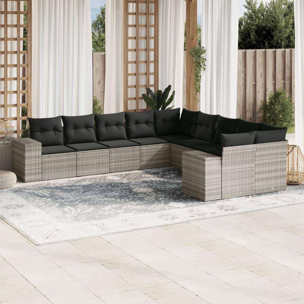 Sofasæt til haven 10 dele med hynder polyrattan lysegrå