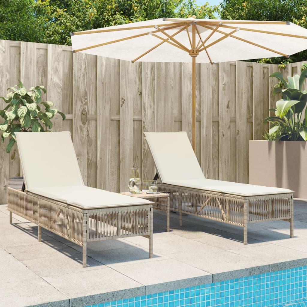 Liggestole 2 stk. med bord polyrattan beige