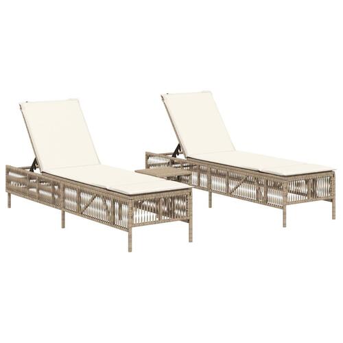 Liggestole 2 stk. med bord polyrattan beige