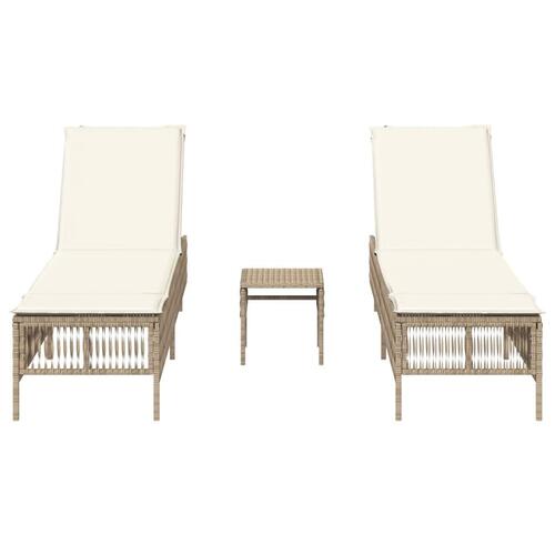 Liggestole 2 stk. med bord polyrattan beige