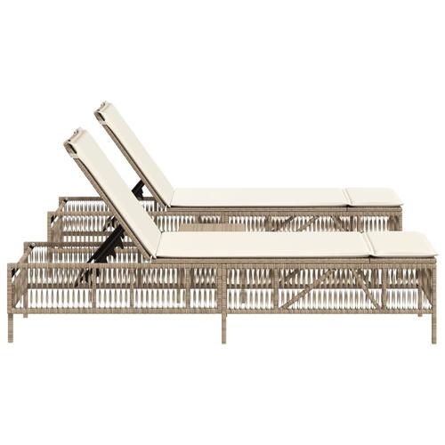 Liggestole 2 stk. med bord polyrattan beige