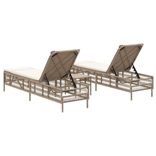 Liggestole 2 stk. med bord polyrattan beige
