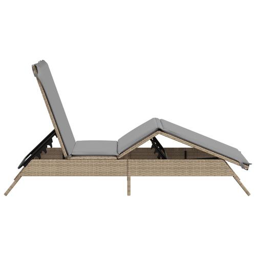 Liggestol med hynde polyrattan beige