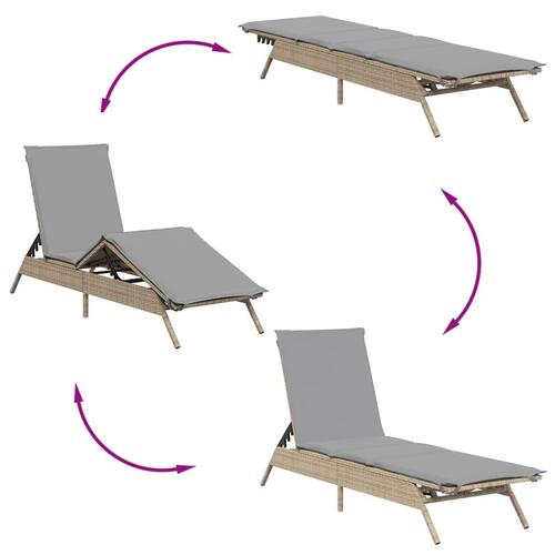 Liggestol med hynde polyrattan beige