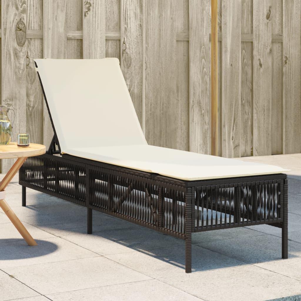 Liggestol med hynde polyrattan brun