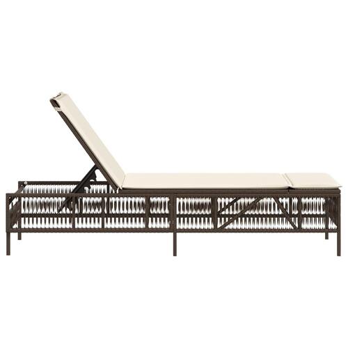 Liggestol med hynde polyrattan brun