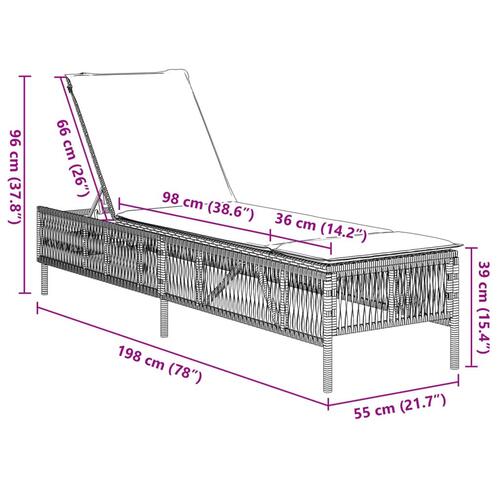 Liggestol med hynde polyrattan brun