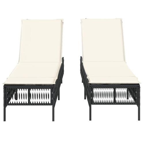 Liggestole 2 stk. med hynder polyrattan sort